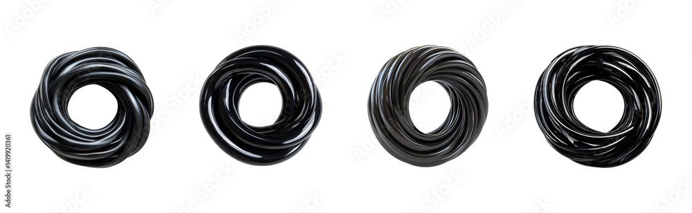 Coiled black flexible tubing in a circular pattern. Coiled black flexible tubing in a circular pattern.