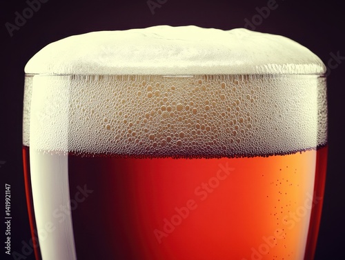 Obraz na płótnie Rich amber beer with a thick, creamy head, captured in a close-up against a dark background. A perfect pour w salonie