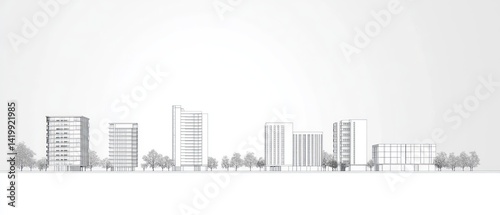 Architectural Design: Modern Cityscape Wireframe Rendering