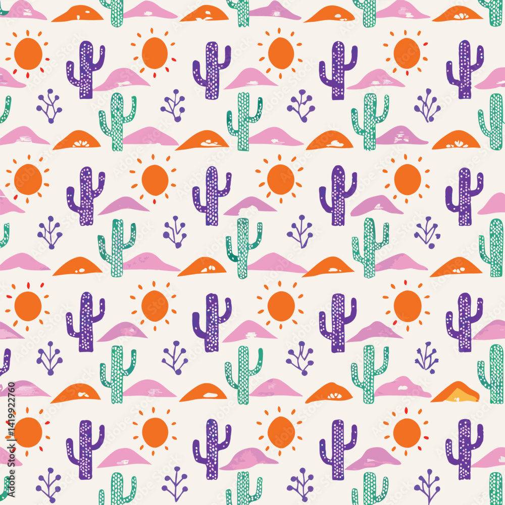 Seamless Pastel Desert Scene Pattern Seamless Pastel Desert Scene Pattern