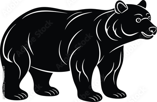 bear silhouette vector icon, vector illustration of a black bear, vector illustration of a bear, black bear vector illustration on white background.