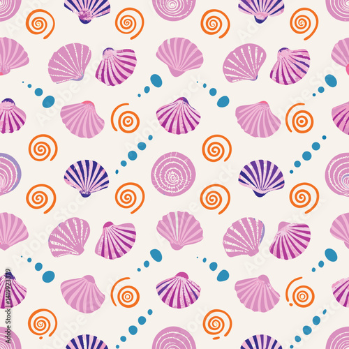 Seamless Pastel Seashell Coastal Pattern