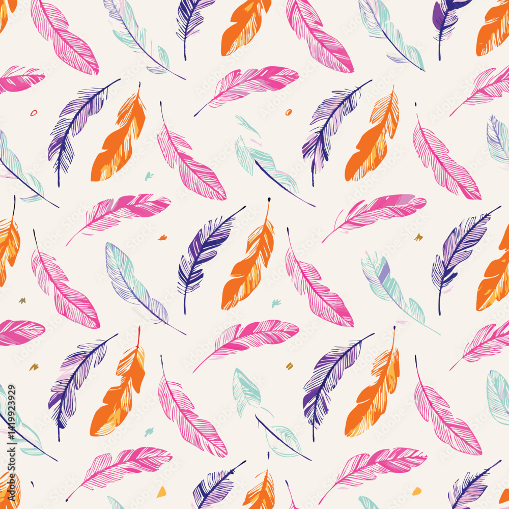 Seamless Pastel Feather Motif Pattern Seamless Pastel Feather Motif Pattern