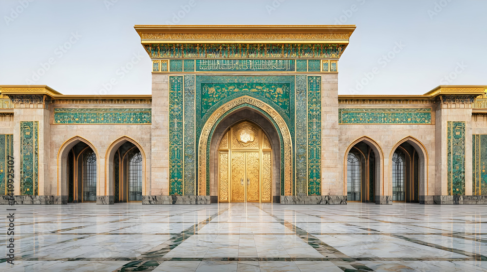 Fototapeta premium Grand Islamic Architecture Facade With Gold And Teal Tiles