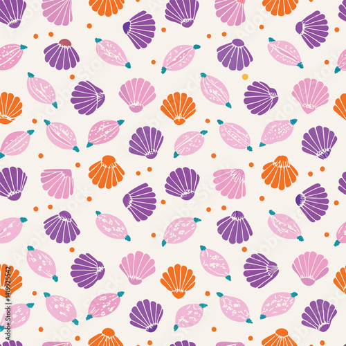 Seamless Pastel Seashell Coastal Pattern