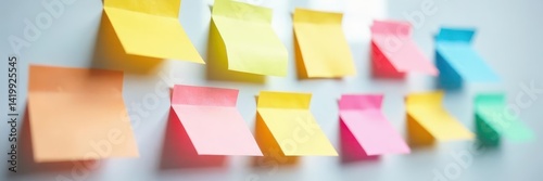 Colorful sticky notes on whiteboard showcasing mobile app wireframe improvements , workflow, app mockup, design process