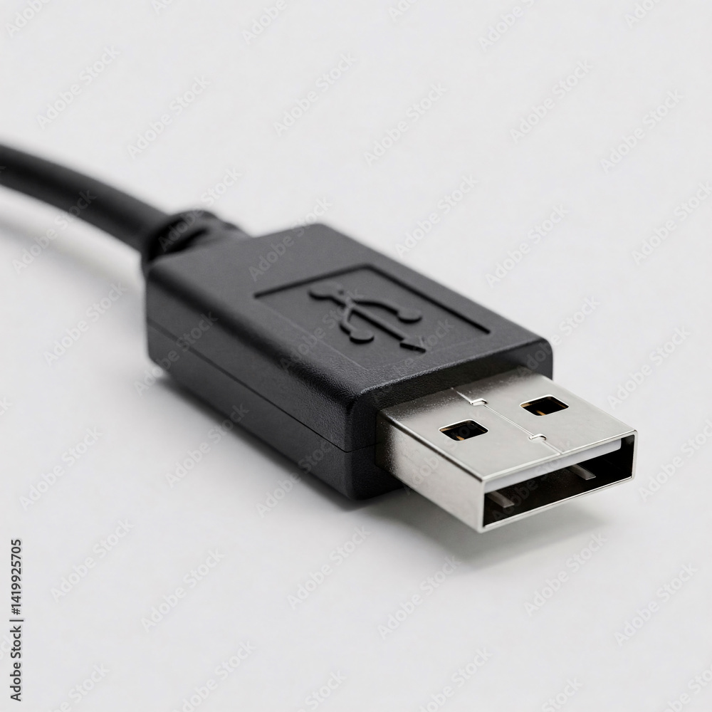 USB cable isolated on a white background. Close-up image. USB cable isolated on a white background. Close-up image.