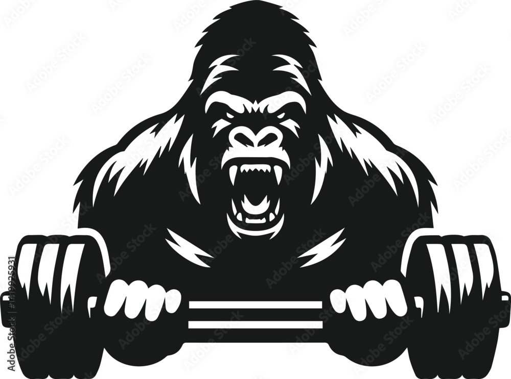 Obraz premium Gorilla lifting weight silhouette