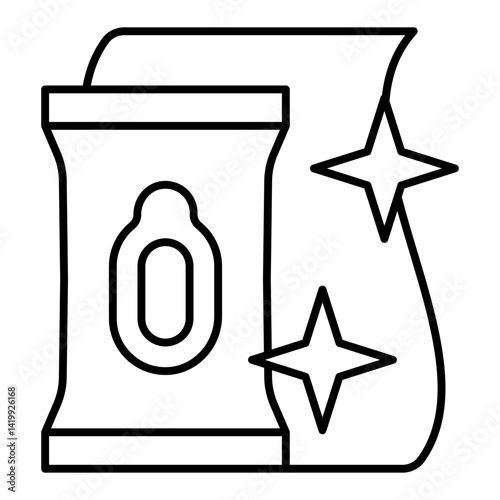 Wipe napkins pack thin line icon, disinfection concept. Vector graphics. Shiny clean antiseptic wipes sign on white background, linear style for mobile or design.