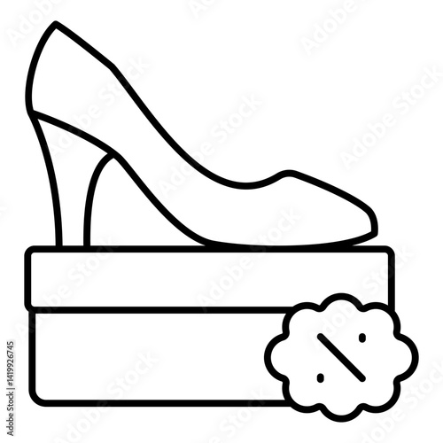 High hill shoe box thin line icon, footwear shopping concept. Vector graphics. Woman shoes package sign on white background, linear style for mobile or design.