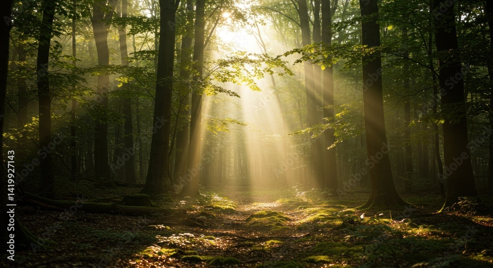 Naklejka premium Forest with Sunlight (Photo)
