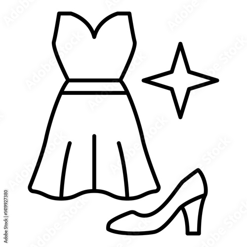 Women dress and shoes thin line icon, fashion clothes concept. Vector graphics. Gown with high hill shoe, evening wear sign on white background, linear style for mobile or design.
