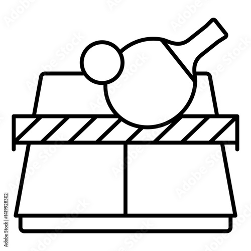 Tennis rackets and table thin line icon, tennis concept. Vector graphics. Table tennis sign on white background, linear style for mobile or design.