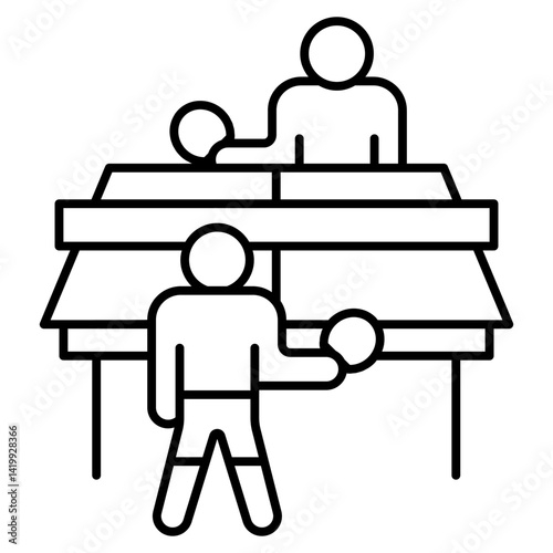 Tennis players and table thin line icon, tennis concept. Vector graphics. Two man playing tennis sign on white background, linear style for mobile or design.