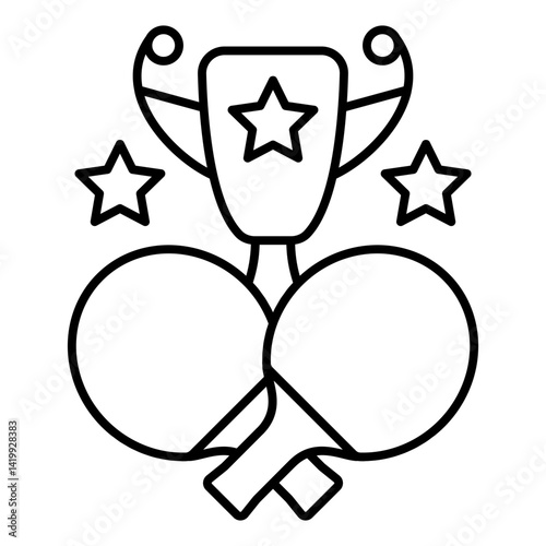 Two tennis rackets, winner cup thin line icon, tennis sport game concept. Vector graphics. Award trophy sign on white background, linear style for mobile or design.