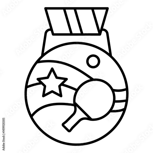 Winner gold medal thin line icon, tennis sport game concept. Vector graphics. Award trophy stand sign on white background, linear style for mobile or design.