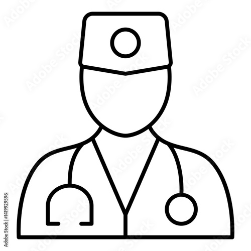 Doctor man with stethoscope thin line icon, therapy and medical care concept. Vector graphics. Human avatar with doctor tool sign on white background, linear style for mobile or design.