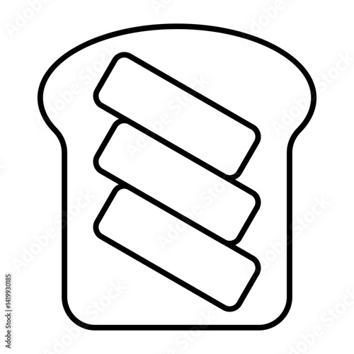 Toast bread with three butter slices thin line icon, breakfast food concept. Vector graphics. Bread and butter, dairy sign on white background, linear style for mobile or design.