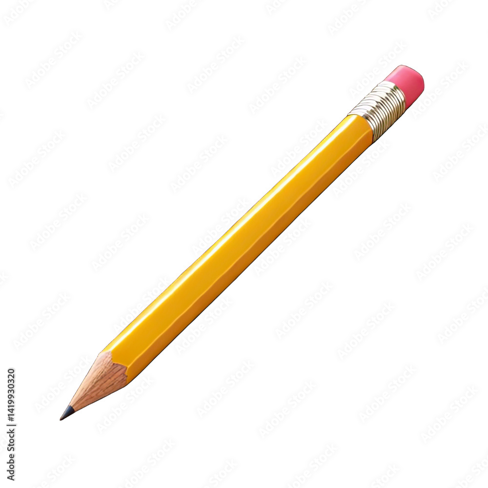Classic Yellow Pencil with Eraser – Isolated School and Office Supply on Transparent Background Classic Yellow Pencil with Eraser – Isolated School and Office Supply on Transparent Background
