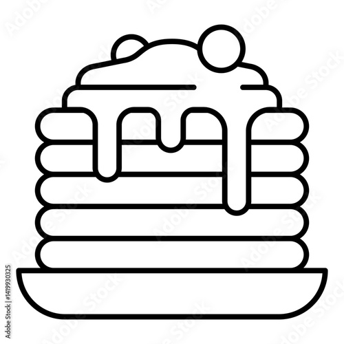 Pancakes with sweet jam thin line icon, bakery cooking cakes concept. Vector graphics. Food dish sign on white background, linear style for mobile or design.