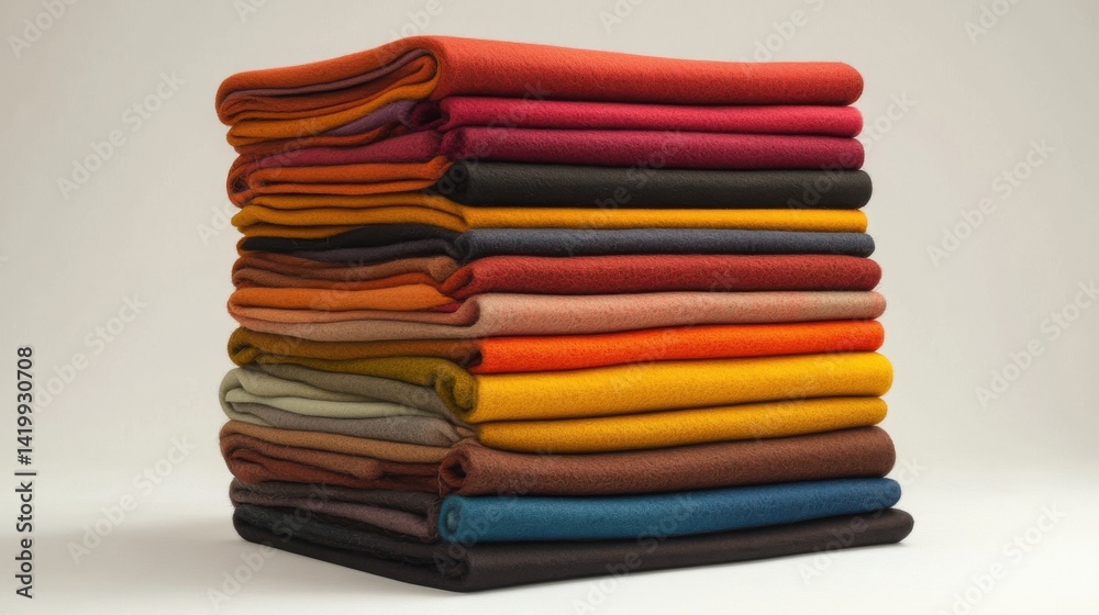 A neatly stacked assortment of felt fabric in various vibrant colors, arranged in layers to showcase the materiala thickness and soft, dense texture