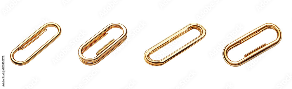 Gold-colored oval paperclips arranged in a row. Gold-colored oval paperclips arranged in a row.