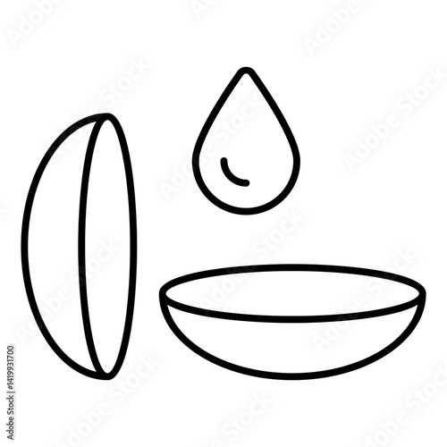 Contact lenses and liquid drop thin line icon, medical optometry concept. Vector graphics. Eye vision lens pair sign on white background, linear style for mobile or design.