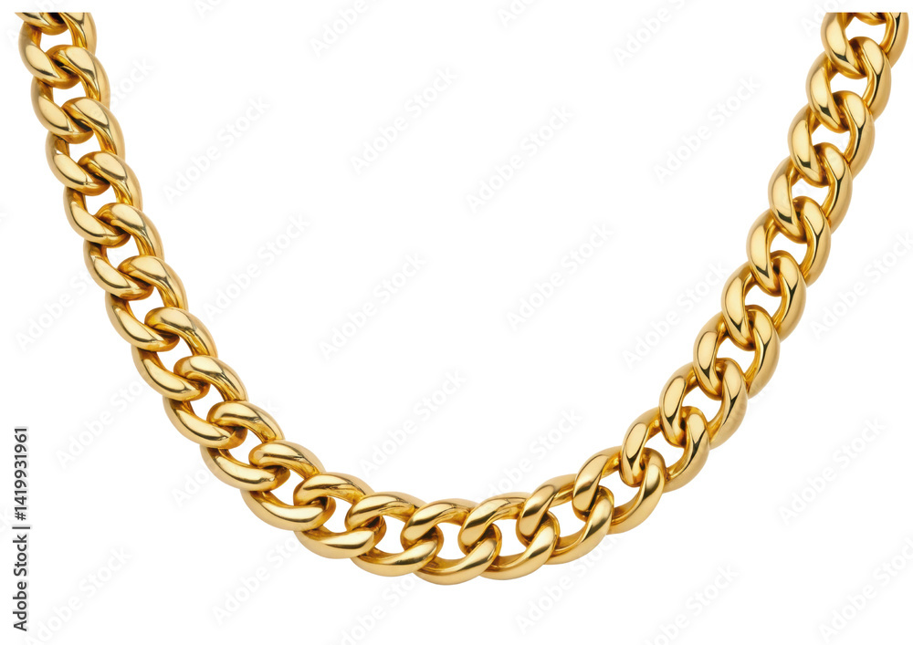 Obraz premium Gold chain necklace with a shiny finish, showcasing a classic design against a black background.
