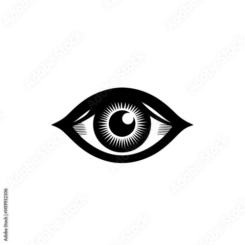 Eye surrounded by stars silhouette black color logo on white background 