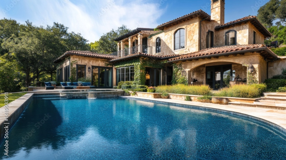 custom made wallpaper toronto digitalLuxurious estate home with swimming pool.  Tranquil backyard oasis