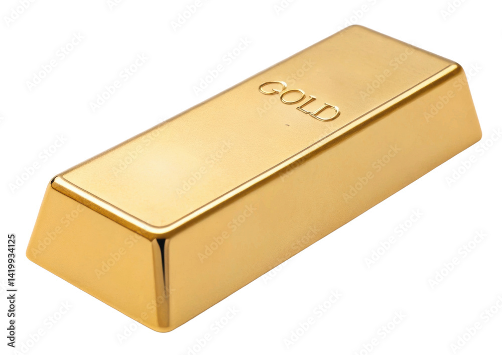 A shiny gold bullion bar with the word A shiny gold bullion bar with the word