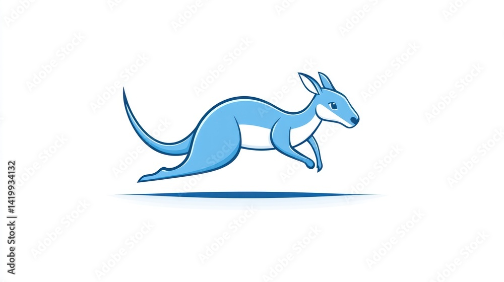 Fototapeta premium Cartoon Kangaroo Jumping White Background