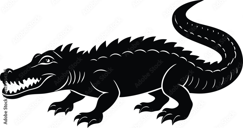 Naklejka premium crocodile or alligator symbol icon, angry crocodile or alligator silhouette ico, crocodile vector illustration, crocodile in front of white background.