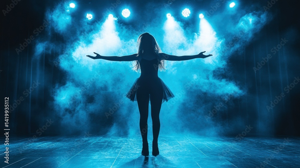 Naklejka premium A Silhouetted Person Posing Center Stage With Dramatic Lighting
