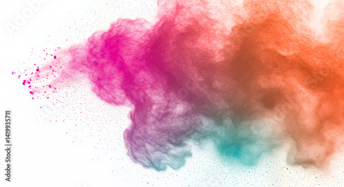 Vibrant Multicolored Powder Explosion on White Background Abstract Art Colorful Dust Cloud