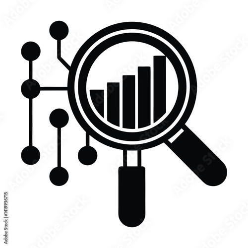 Search icon merged with data stream on white background