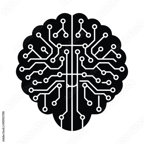 Silhouette of a brain outline made of binary code on white background