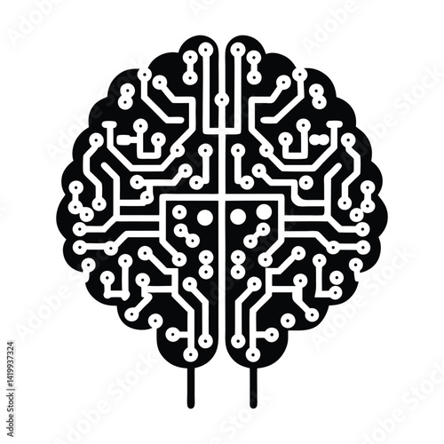 Silhouette of a brain outline made of binary code on white background