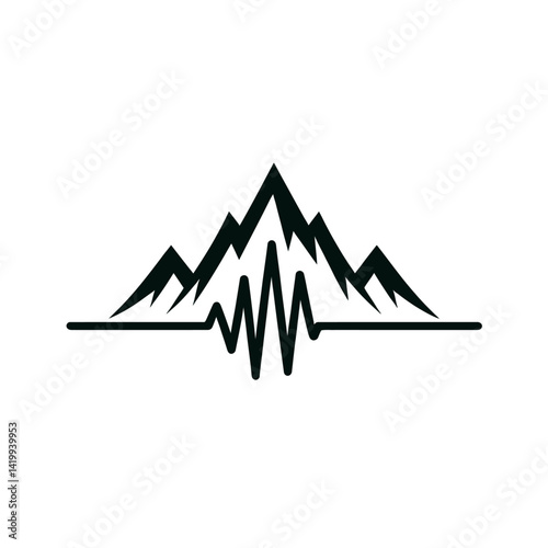 Pulse line forming a mountain silhouette black color logo on white background