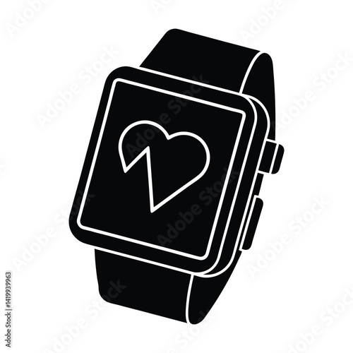 Smartwatch face showing heartbeat on white background