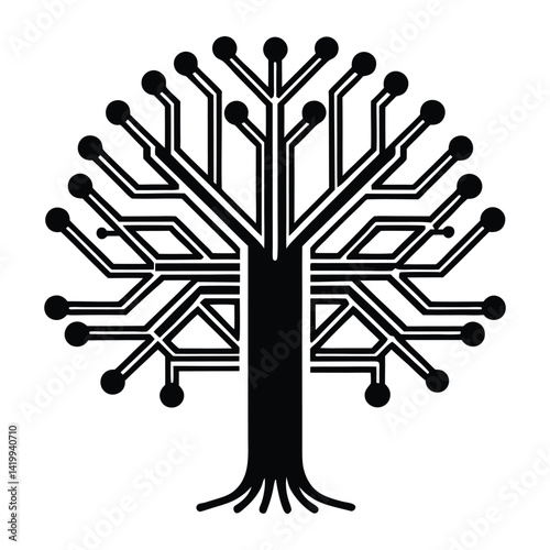 Tech tree with microchip trunk on white background