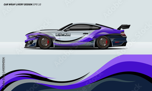 Curved wavy geometric stripes background. Sporty Racing car design for vehicle vinyl wrap and car branding