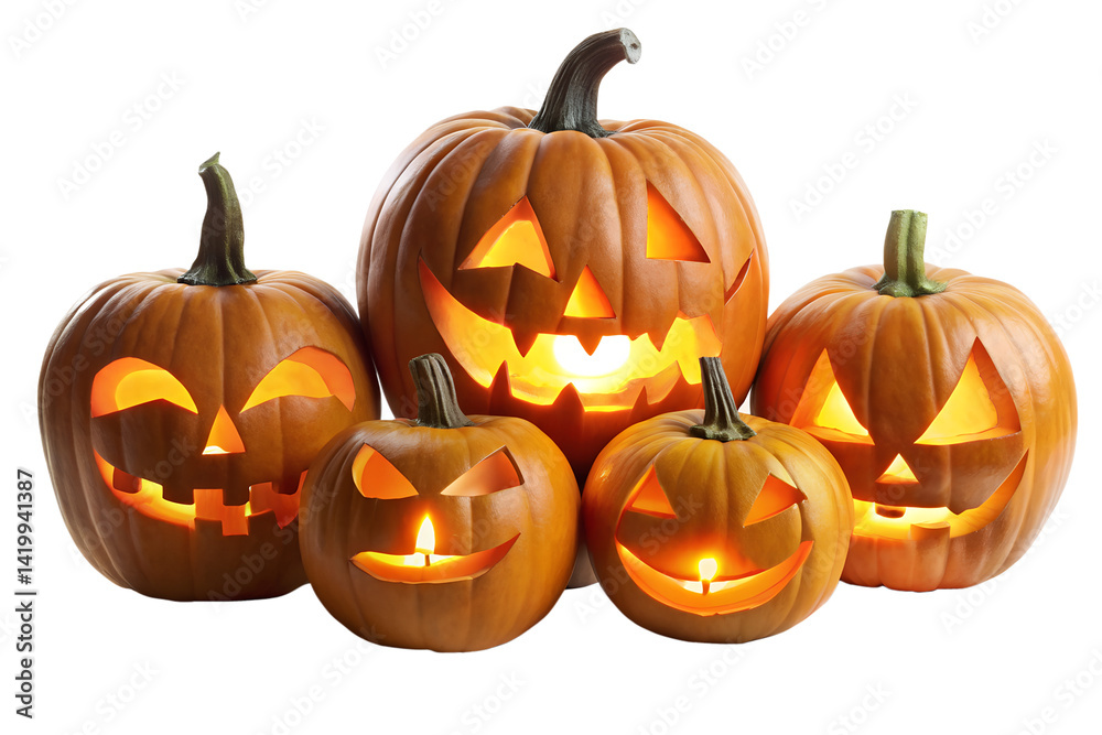 group of halloween pumpkins on transparent background group of halloween pumpkins on transparent background