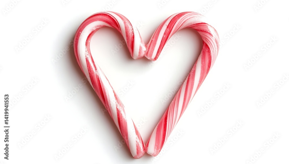 Two candy canes crossed together to form a heart shape, isolated on a white background Two candy canes crossed together to form a heart shape, isolated on a white background