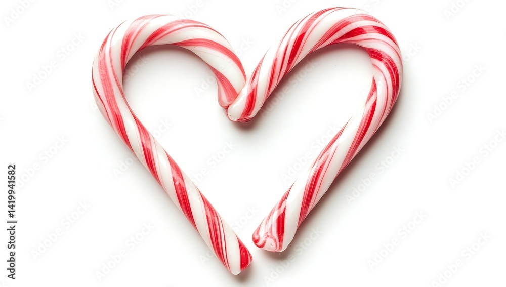 Two candy canes crossed together to form a heart shape, isolated on a white background Two candy canes crossed together to form a heart shape, isolated on a white background
