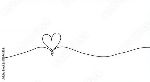 Minimalist Single Line Heart Drawing Simple Love Design Elegant Romance Graphic White Background