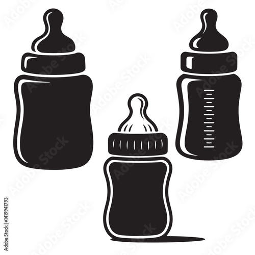 baby bottles vector silhouettes