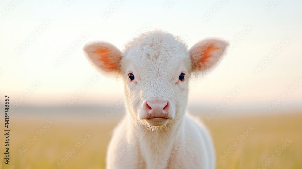 Fototapeta premium Adorable baby calf in a field