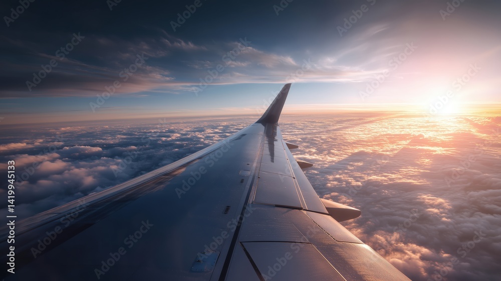 Obraz premium Airplane Wing at Sunrise