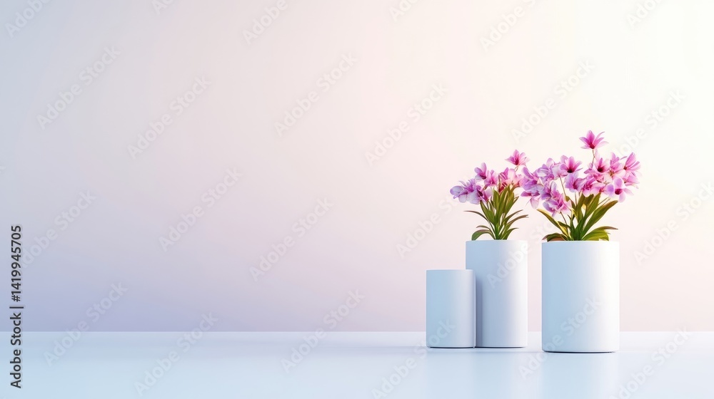 Fototapeta premium Soft Pink Orchids in White Pots